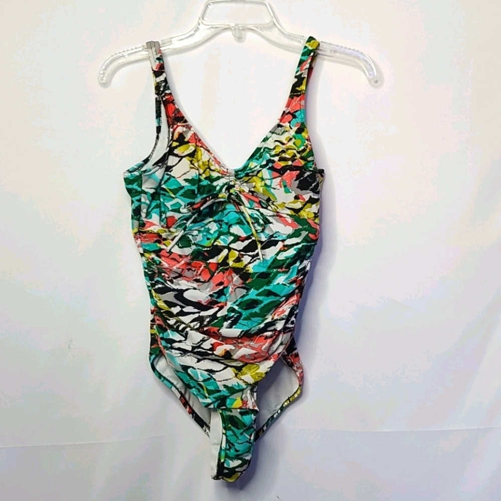 Magicsuit abstract ruched one pc bathing suit M